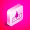 Isometric Deforestation icon isolated on pink background. Chopping forest, destruction of wood. Danger for ecology and