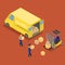 Isometric Delivery Car. Cargo Industry. Worker on Forklift