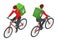 Isometric Delivery man or courier in a medical mask and gloves on Bicycle delivering food to customer at home. Online