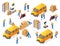 Isometric delivery service, couriers, warehouse workers, round-the-clock work, a large set of symbols and concepts for creating