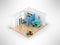 Isometric dentist office blue table vaccination 3d render on gray background
