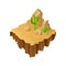Isometric desert landscape. Floating island stone rocks and green cacti. Vector design for computer or mobile game