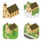 Isometric design, church with background, vector ilustration