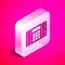 Isometric Detonate dynamite bomb stick icon isolated on pink background. Time bomb - explosion danger concept. Silver