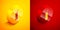 Isometric Detonate dynamite bomb stick and timer clock icon isolated on orange and red background. Time bomb - explosion