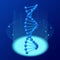 Isometric DNA helix, DNA Analysing concept. Digital blue background. Innovation, medicine, and technology.
