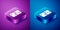 Isometric Domino icon isolated on blue and purple background. Square button. Vector
