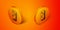 Isometric Domino icon isolated on orange background. Orange circle button. Vector
