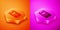 Isometric Donation and charity icon isolated on orange and pink background. Donate money and charity concept. Hexagon