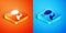 Isometric Donation food icon isolated on orange and blue background. Vector