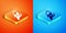 Isometric Donation water icon isolated on orange and blue background. Vector