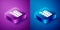 Isometric Double decker bus icon isolated on blue and purple background. London classic passenger bus. Public