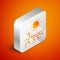 Isometric Drought icon isolated on orange background. Silver square button. Vector Illustration
