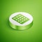 Isometric Drum machine icon isolated on green background. Musical equipment. White circle button. Vector
