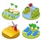 Isometric Ecology Concept. Renewable Energy. Agriculture Industry. Healthy Natural Food