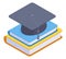 Isometric education concept. High school or college graduation, final exams, education and studying 3d vector illustration on