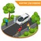 Isometric Electric car parking, electronic car. Ecological concept. Eco friendly green world. Flat 3d vector isometric