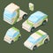 Isometric electric cars. Various eco cars isolated