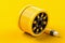 Isometric Electrical Reel Extension Cable on Yellow Background. AI