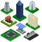 Isometric elements for city, houses, gas station and crossroad w