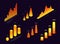 Isometric elements for infographic and report, graphs, waves and columns. Statistics of data, financial report