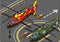 Isometric Emergency and Military Helicopters in Front View