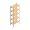 Isometric empty warehouse wooden shelves