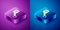 Isometric Engine piston icon isolated on blue and purple background. Car engine piston sign. Square button. Vector
