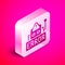 Isometric Error in the operation program of the robot icon isolated on pink background. A broken chip of a robot. Silver