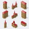 Isometric european buildings set.