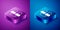 Isometric Exchange work icon isolated on blue and purple background. Information exchange between people. Employee or