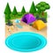 Isometric Expedition travel hiking, webpage with weekend friends picnic beach, sunbathing on the beach, vector illustration