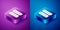 Isometric False jaw icon isolated on blue and purple background. Dental jaw or dentures, false teeth with incisors