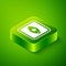 Isometric Film or movie cinematography rating or review icon isolated on green background. Green square button. Vector