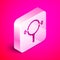 Isometric Filter wrench icon isolated on pink background. The key for tightening the bulb filter trunk. Silver square