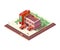 Isometric Fire Station Building and Fire Engine