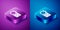 Isometric Firewall, security wall icon isolated on blue and purple background. Square button. Vector