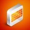 Isometric Firewall, security wall icon isolated on orange background. Silver square button. Vector