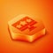 Isometric Five stars customer product rating review icon isolated on orange background. Favorite, best rating, award