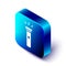 Isometric Flashlight icon isolated on white background. Blue square button. Vector Illustration