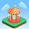Isometric flat 3D city banners with carousels. amusement park.