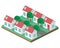 Isometric flat 3D cityscape. District with small single-storey houses
