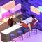 Isometric flat 3D concept cutaway Bar in the nightclub.