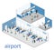 Isometric flat 3D concept interior of airport