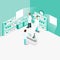 Isometric flat 3D concept interior of science laboratory.