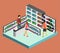 Isometric flat 3D cutaway interior Sports supplements shop.