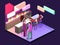 Isometric flat 3D isolated concept cutaway Bar in the nightclub.