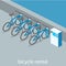 Isometric flat 3D isolated cutaway interior bicycle rental