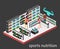 Isometric flat 3D isolated cutaway interior Sports supplements shop.