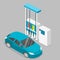 Isometric flat 3D outside Gas station, petrol station